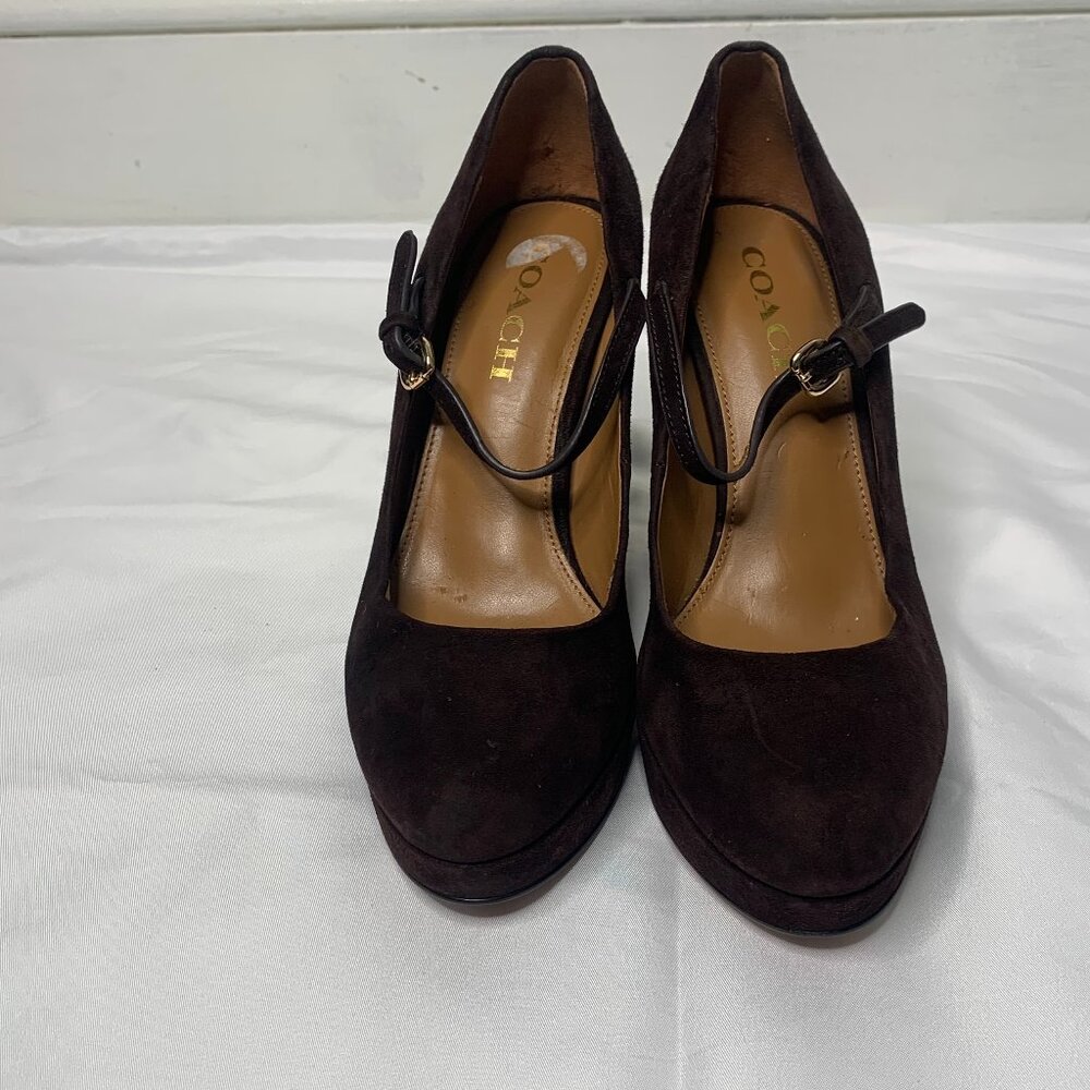 Coach Suede - Dark Brown Heeled Shoes with Adjustable Strap  -Women's Size 7